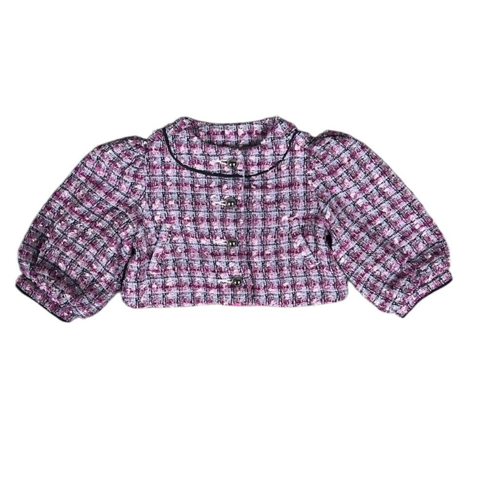 Janie and Jack Girls Tweed Puff Sleeve Preppy Crop Coat Sz 6 to 12 Months